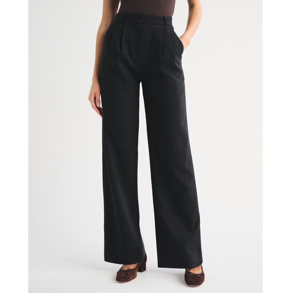 Abercrombie & Fitch Black Pleated Wide Leg Trousers High Rise Women Size 26/2s